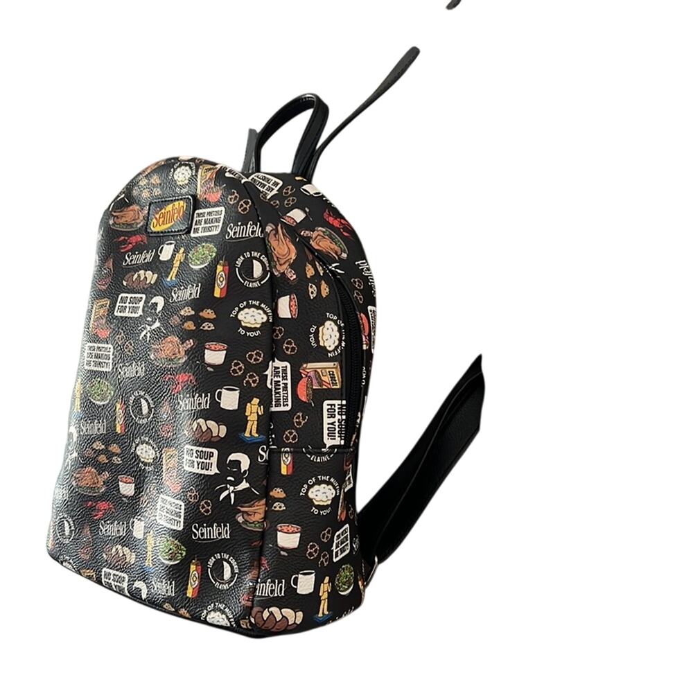 Funko Seinfeld Black Food Print Backpack Purse Faux Leather - Picture 2 of 12